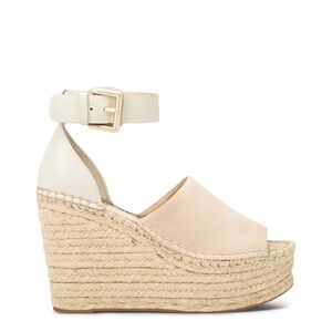Marc Fisher Cream and Tan Espadrille Wedges